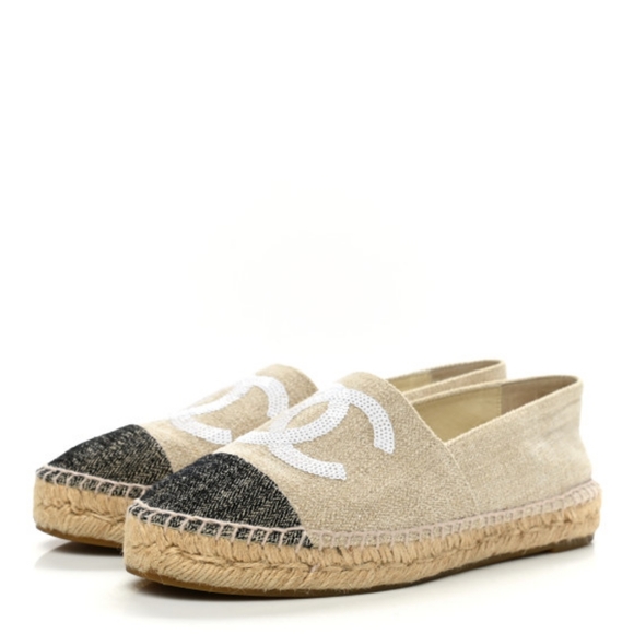 Chanel Toile Sequin CC Espadrilles Size 38 - Picture 1 of 9